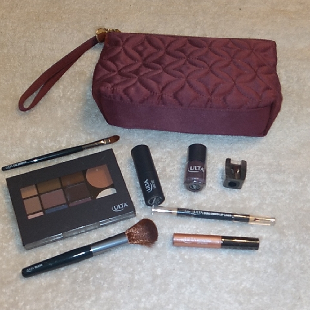 Ulta Beauty Makeup Bag and Neutral Eye Palette in Burgundy